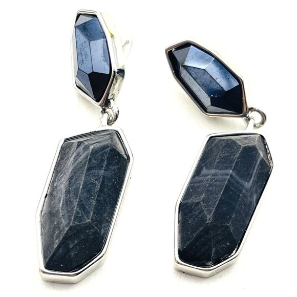 Simply Vera Black Dangle Earrings Silver Tone Faux Stones Glam Bling Sparkle - Picture 1 of 10